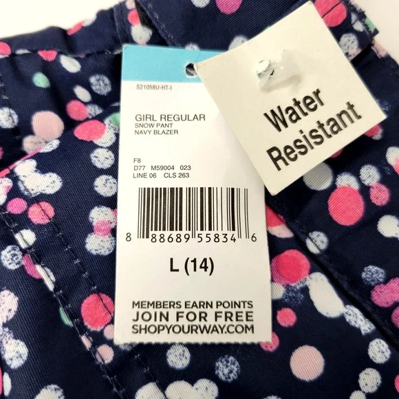 New Roebuck & Co Snow Pants Girls Large 14 Navy Blazer Water Resistant Dots - Picture 2 of 16